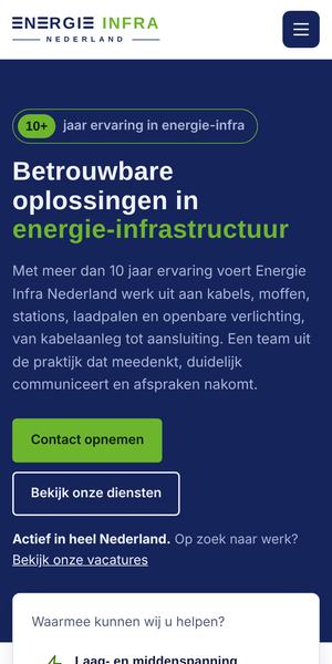 Website van Energie Infra Nederland op een telefoon