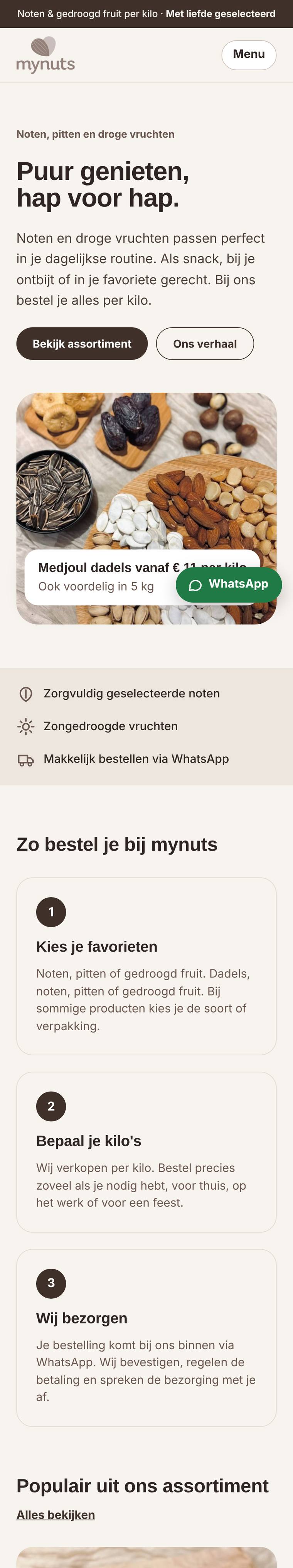 Voorpagina van de website van mynuts