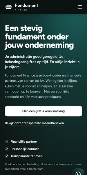 Website van Fundament Finance op een telefoon